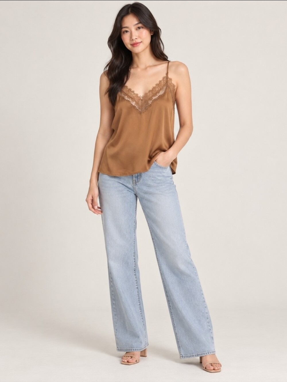 Banana Republic Bronze/Tan Cami With Lace Trim - Size Large